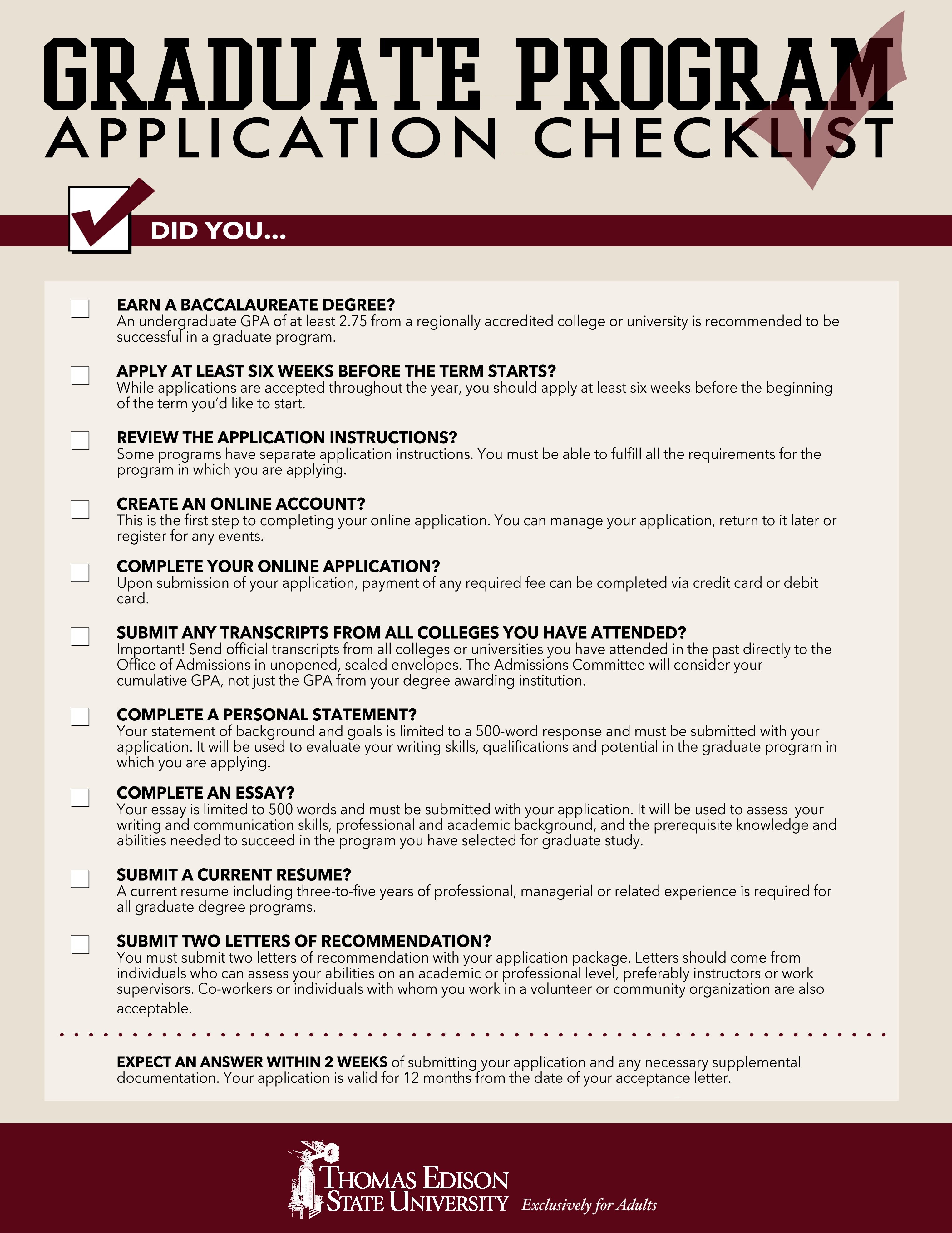 Free Download: Graduate School Application Checklist